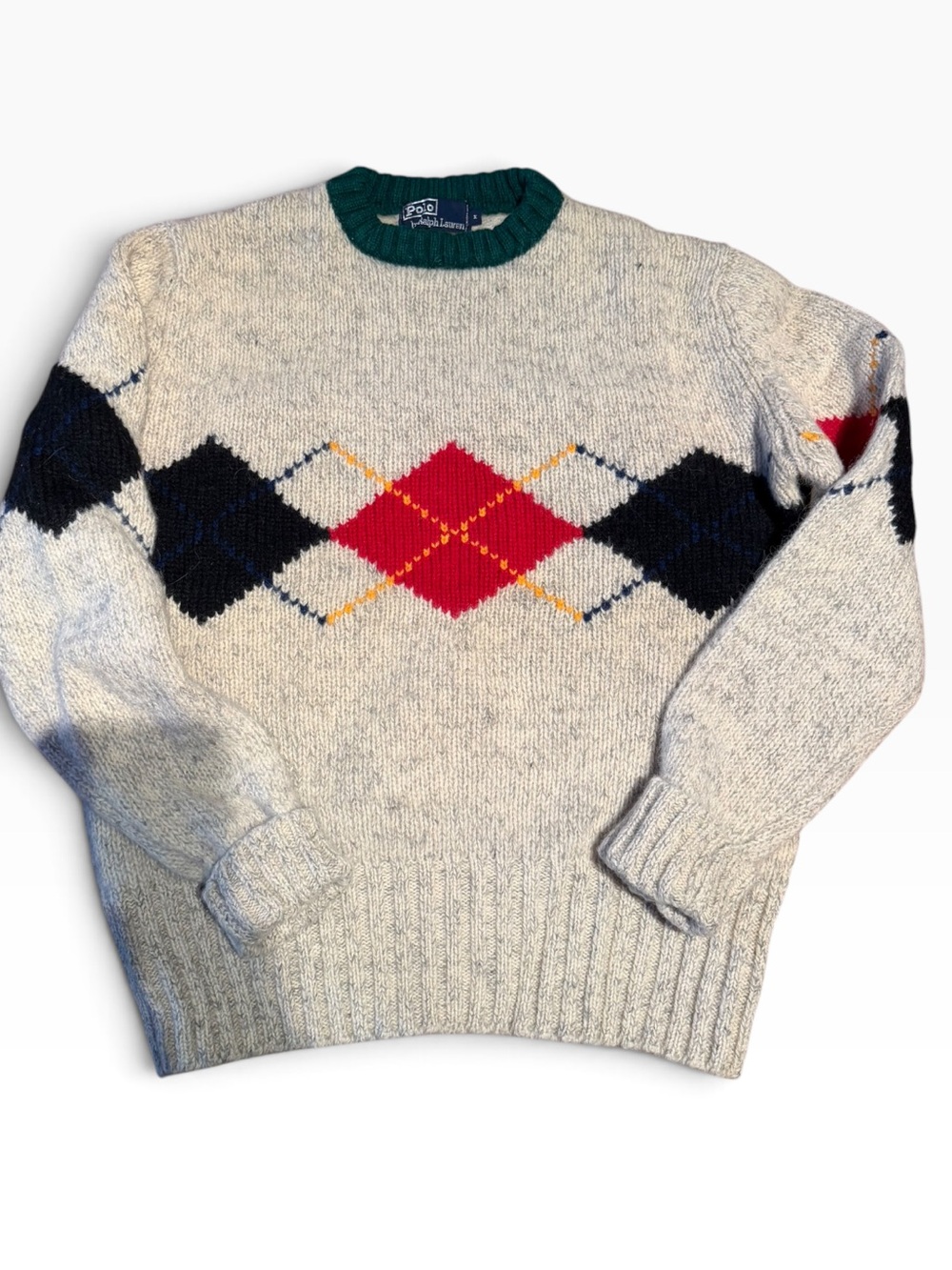 Vintage Polo by Ralph Lauren Crewneck Sweater with Red, Navy & Green Accents M